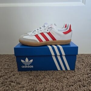 adidas Kids Samba Sneakers in White, Red & Gum